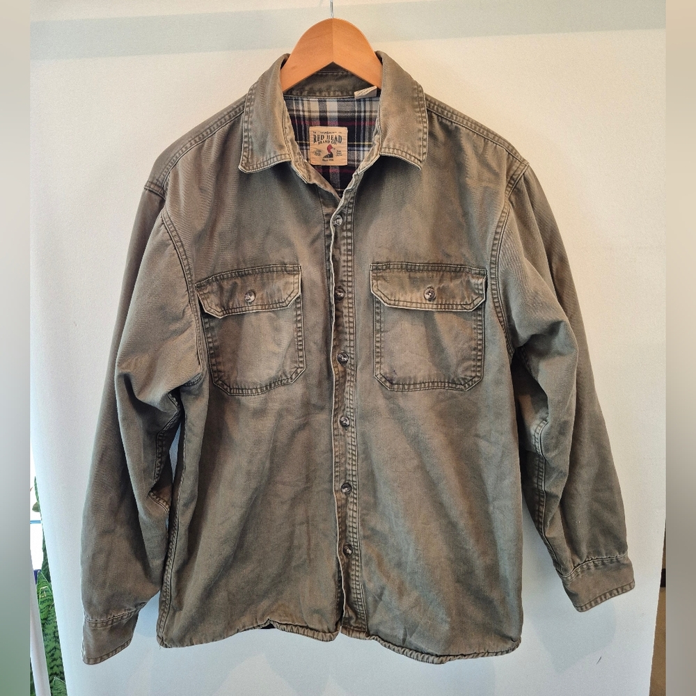 Red Head Cotton Shirt Jacket Flannel Lined Size Medium Mens